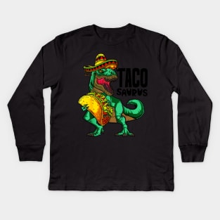 Tacosaurus Taco Dinosaur Funny Cinco de Mayo Kids Long Sleeve T-Shirt